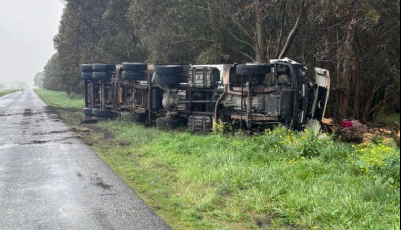 Despiste de un camión en la Ruta 55: el conductor fue trasladado al hospital de Lobería